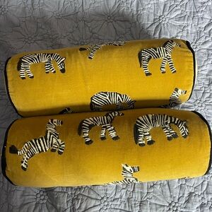 Mustard Boho Jungle Zebra Bolster  Tube pillows set of 2